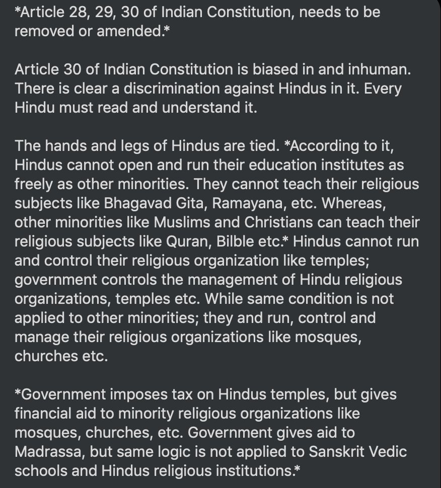 Most of us know that in India, Hindus are a majority faith. Here is some information shared with me regarding Indias Constitution showing that the minority faiths in India are actually shown preference over the majority Hindu faith.
