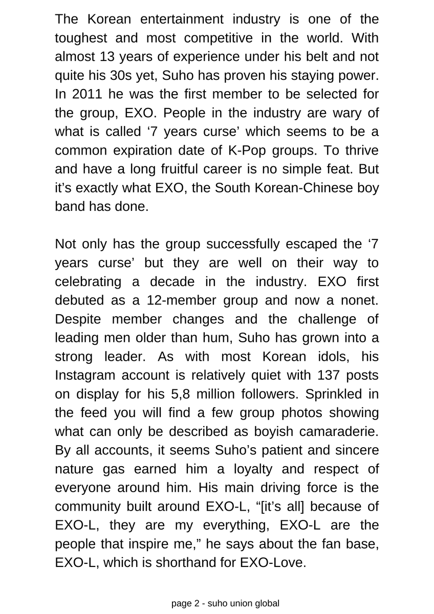 [INTERVIEW] SUHO for Lined Magazine 2019

Note: 
Re-writtten interview taken originally from its preview (preview.yes24.com/PreviewResize.…) 
No changes, only provide a more readable page.
Take out with credit. 

#김준면 #수호 #SUHO #준면 #金俊勉 #スホ #EXO
 @weareoneEXO