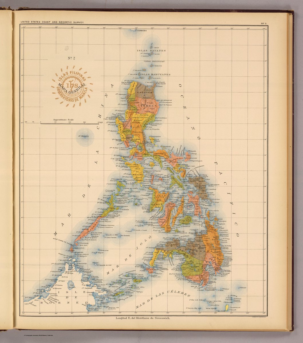 The political boundaries of the Philippines at the time of the Revolution against Spain, 1896. See provincial names and boundaries. ("Islas Filipinas Mapa General No 2, Observatorio de Manila 1899")  #BonifacioDay