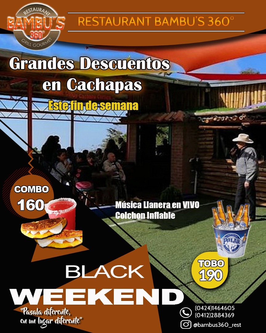 bambus360_rest's tweet photo. Black friday???
En Bambu's celebraremos el BLACK WEEKEND con musica criolla en vivo  karaoke clima de montaña vista al mar ambiente familiar comida de calidad con la mejor atencion que solo aqui te podemos ofrecer reserva ya a través de los numeros telefonicos: (0424) 1464605 https://t.co/HXYUKNoAvC