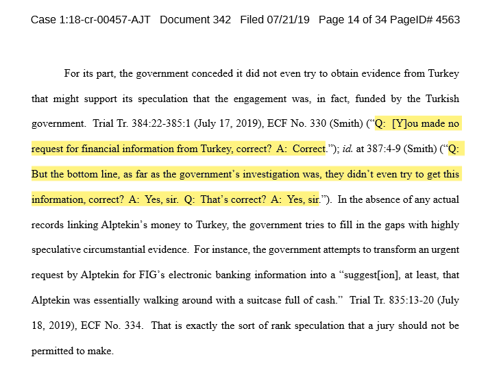 Despite DOJ assertion that Flynn Intel Group member Rafiekian was acting as a foreign agent for Turkey...Van Grack/EDVA never investigated whether the agreement was funded by the Turkish government.