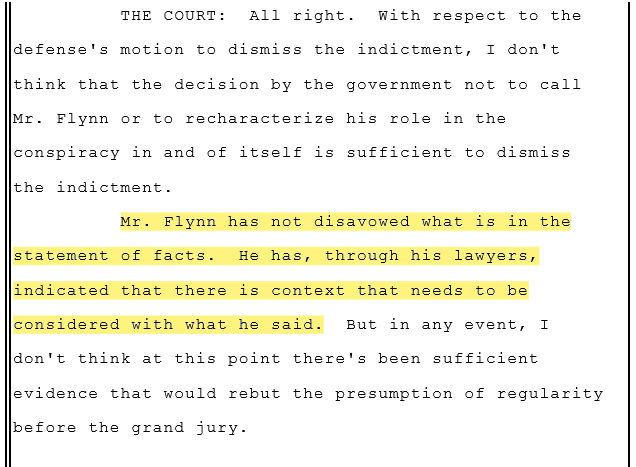 The threat against Flynn - labeling him as a co-conspirator - came after he refused to agree to the false narrative set forth by Van Grack.The Judge in the Rafiekian case disagreed: "Flynn has not disavowed what is in the statement of facts."