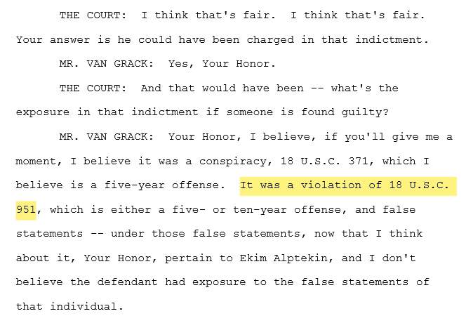 This is important because Van Grack was telling Judge Sullivan in December 2018 that Flynn could be charged as a foreign agent under 18 USC 951.