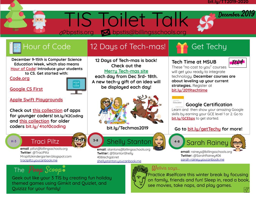 A merry Toilet Talk is now out! Check out ideas for the holidays, plus Hour of Code and Computer Science Education week at bit.ly/TT2019-2020 #BPSLearns #ToiletTalk