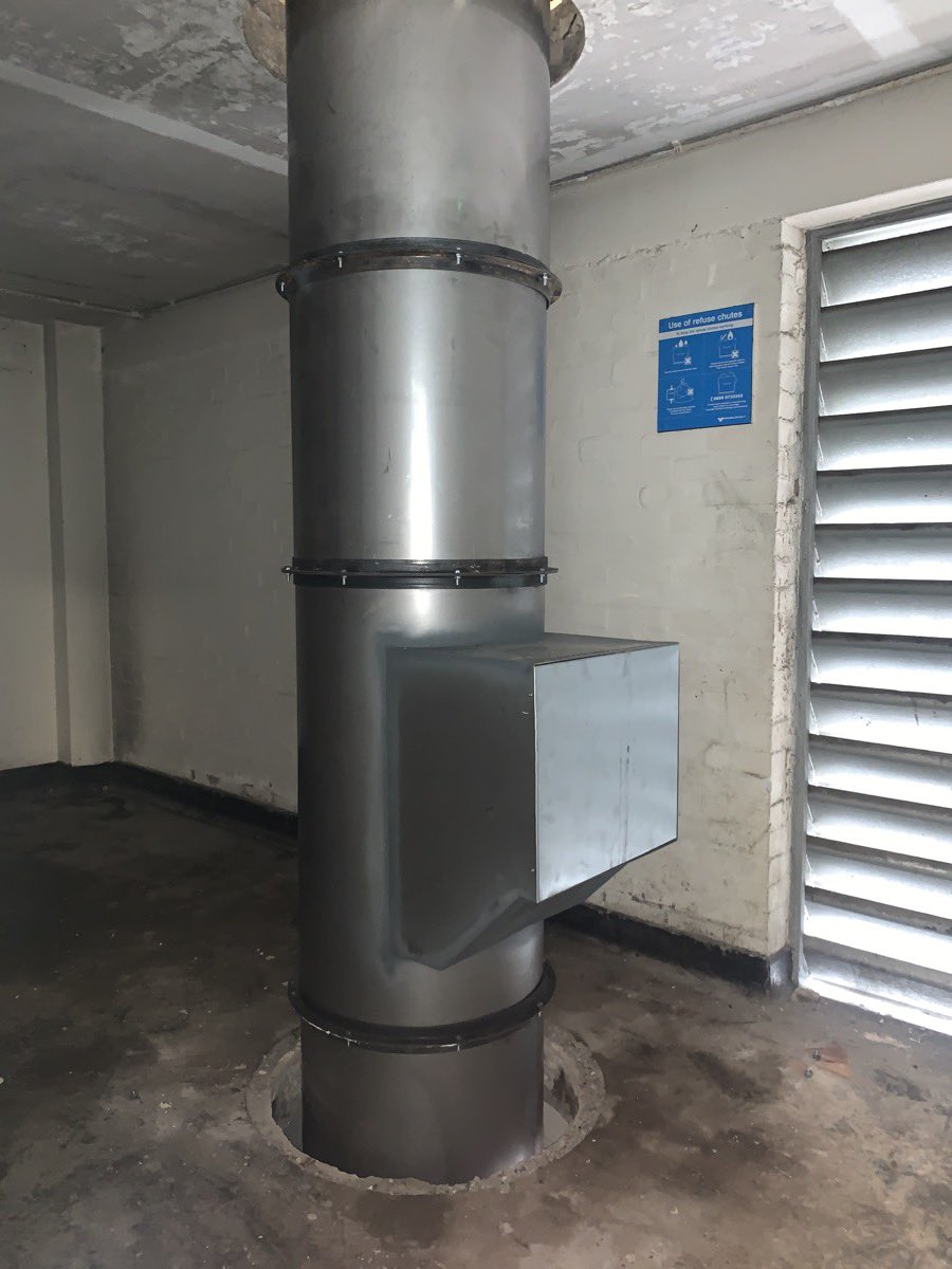 ChuteCertUK's tweet photo. Out with the old, and in with a brand new 16 Storey Stainless Steel Refuse Chute. I couldn’t ask for a more hardworking and dedicated team! #teamcfcuk https://t.co/jKtxQtfWiY