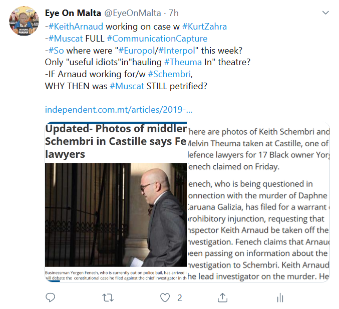 EyeOnMalta's tweet photo. @HeldDerLeute #EP #YorgenFenech 29.11.19 
#KSrelease 28.11.19
Montage?/Theatre
"sev PROOFS**against #KS: letter,photos,contract &amp;recordings"#YF LawyerS(Complicit)
https://t.co/lBt8CYaSyD
#KS w/abouts unknown29.11.19
#Muscat petrifed*bec multiple fig&amp;Key #EPstrat hinges upon #KS release
**Comp https://t.co/WUcdT8bRGY