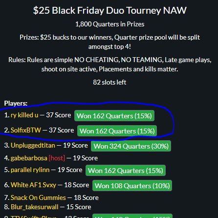 FleuryDigital's tweet image. Won $25 Today In A Duo Tournament!!
