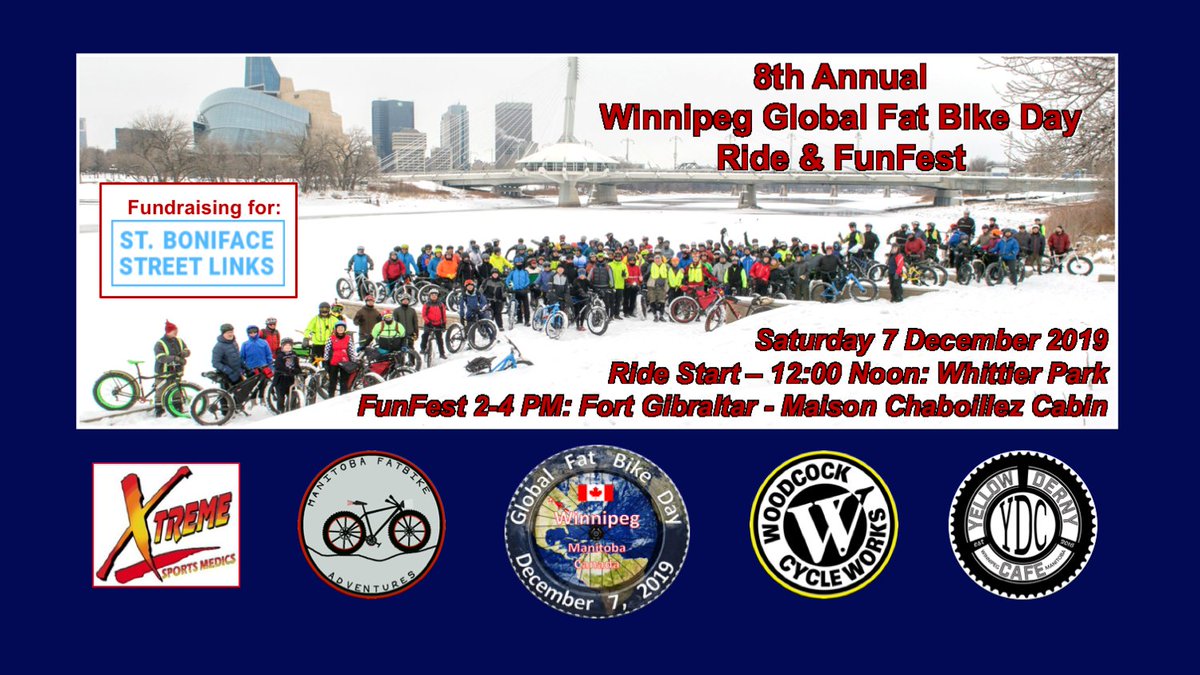 MBFatbikeAdvent's tweet photo. MFA's Winnipeg Global Fat Bike Day Ride &amp; FunFest (12 Noon - 4 PM on Sat 7 Dec 19) _ FaceBook Event is live:
 https://t.co/BC5vN4spA1 https://t.co/1Cge0Deq5h