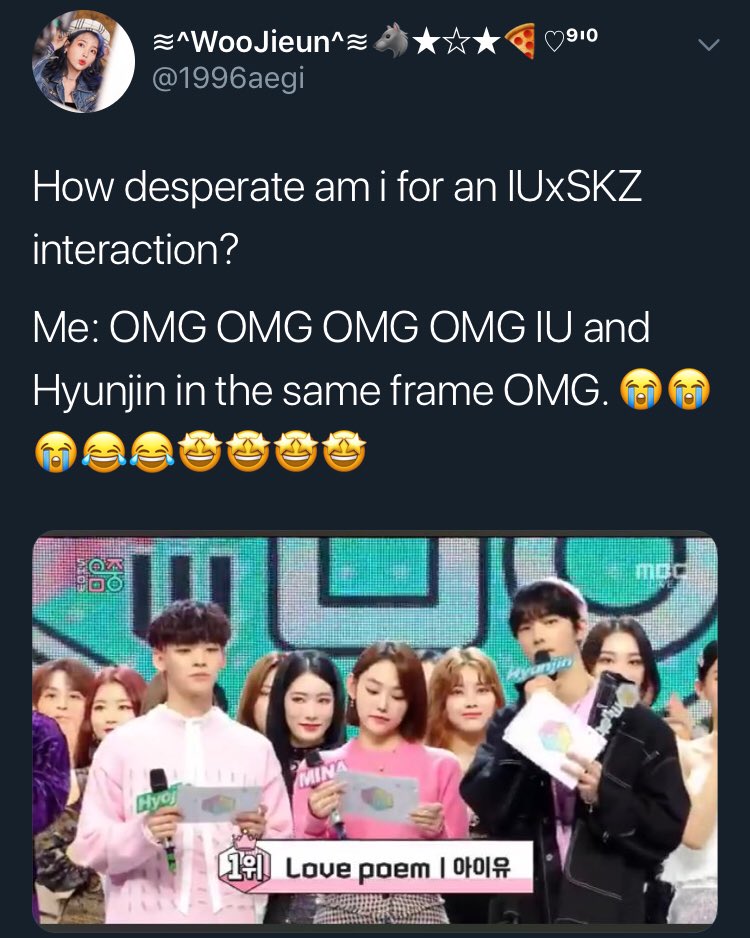 Had to include this because I’m so desperate for an IU and SKZ interaction 