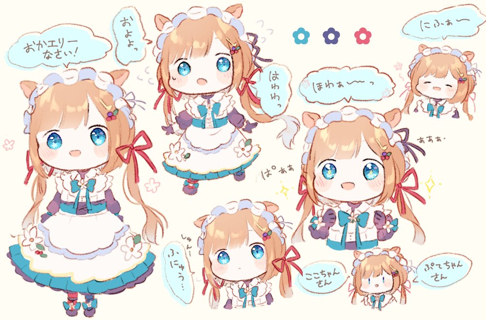 1girl animal ears blue eyes twintails deer ears low twintails multiple views  illustration images