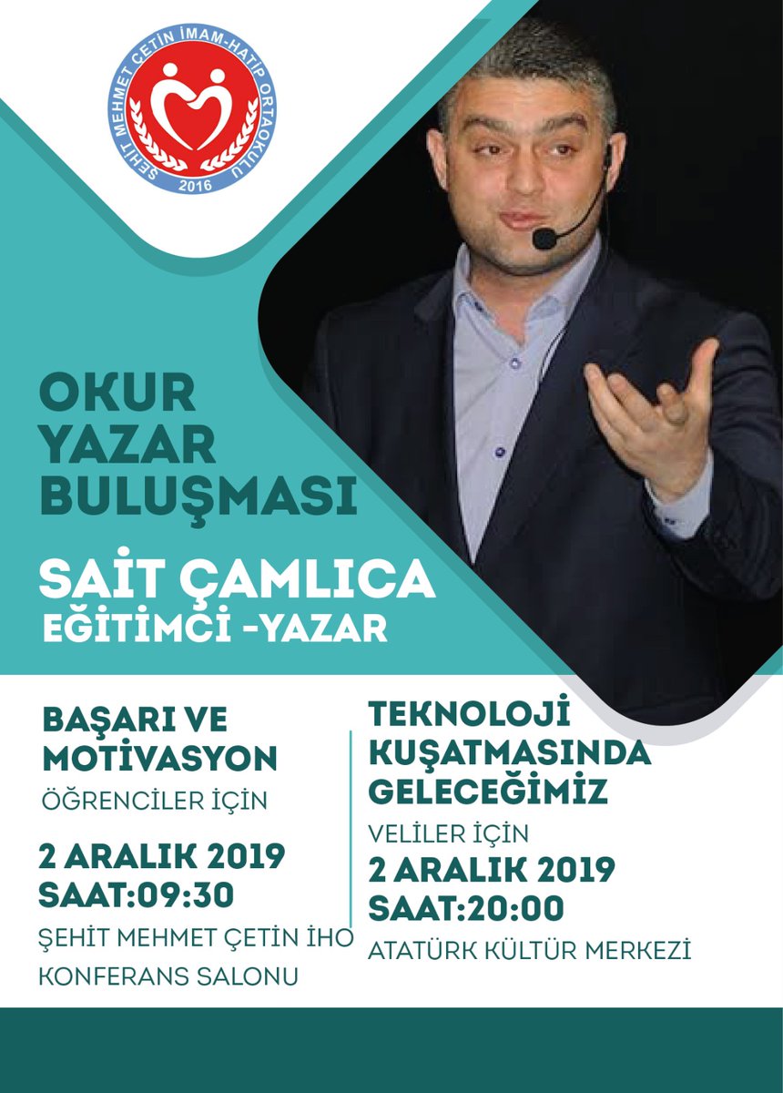 Öğrenci ve velilerimize yönelik konferansları için @saitcamlica ile tekrar buluşuyoruz. Bekleriz
@usakilmem @usak_epa @aybeyilkokulu