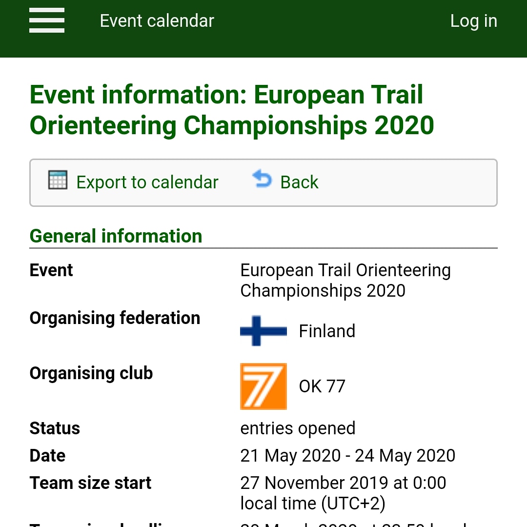 We have opened the entries!! 😊 Who will be the first athlete to be entered?? Ilmoittautumiset EM-kisoihin avattu! 

#ETOC2020 #OK77 #TrailO #orienteering #tarkkuussuunnistus @Suunnistusliitto <a href="/kisakallio/">Kisakallio</a> @IOF_orienteering