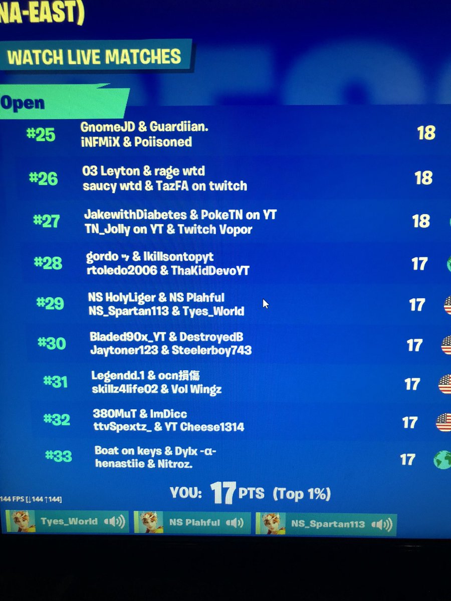NSgamingFN's tweet photo. After first game on Friday night squads. https://t.co/jB30F5oCqX