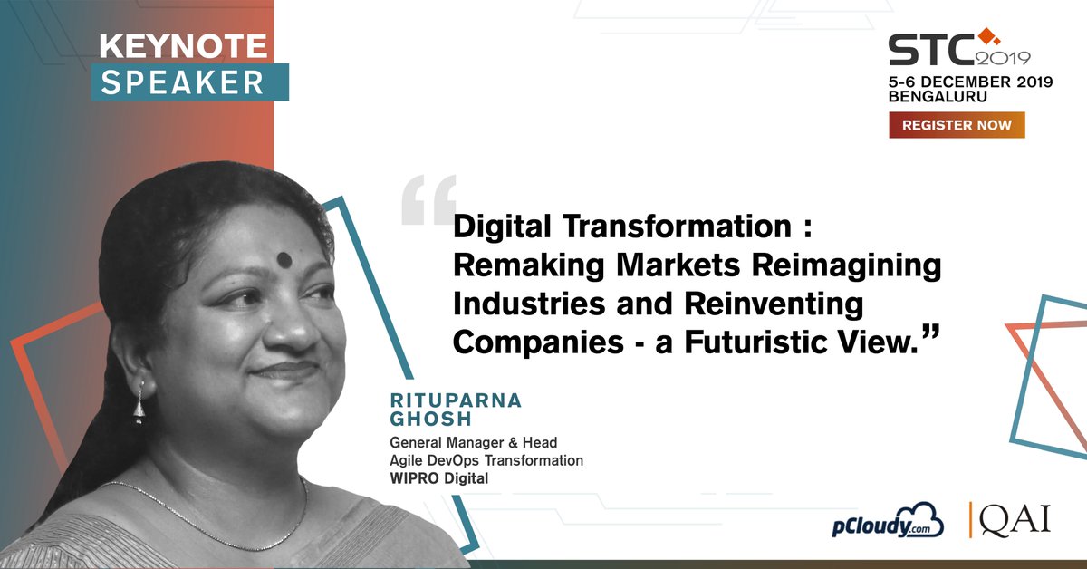 QAISTC's tweet photo. Meet our Keynote Rituparna Ghosh from Wipro Limited at the 19th Annual Software Testing Conference (STC 2019) organized by QAI Global.
#continuoustesting #digitaltransformation #softwaretesting #qualityengineering #AI #conference #machinlearning #testdatamanagement https://t.co/1hcQvvUOrG