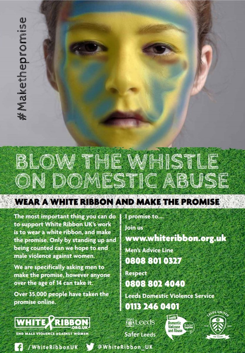 SaferLeeds's tweet photo. Exciting day today as @LUFC players will show their support for the #whiteribbonleeds campaign to end male violence towards women. This is the feature from the match programme....Leeds United, your support has been amazing. Thank you! #Leeds #ALAW #MOT @WhiteRibbon_UK https://t.co/k88bSD2DHl