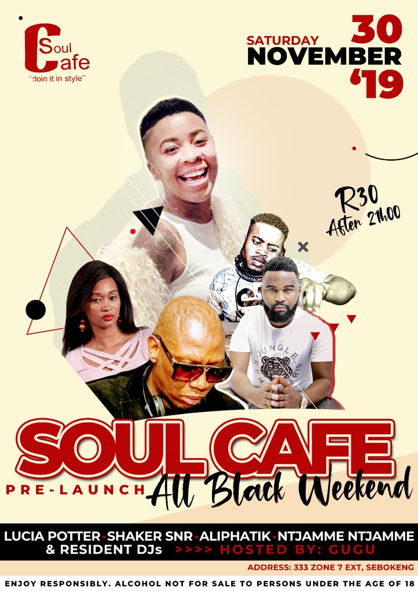 SoulCaf1's tweet photo. Join us today for the Pre-launch of the all new Soul Café in Sebokeng Zone 7. #SaturdayThoughts
#DJSBU #BlackFriday #SaturdayMotivation https://t.co/xehv026Kpw