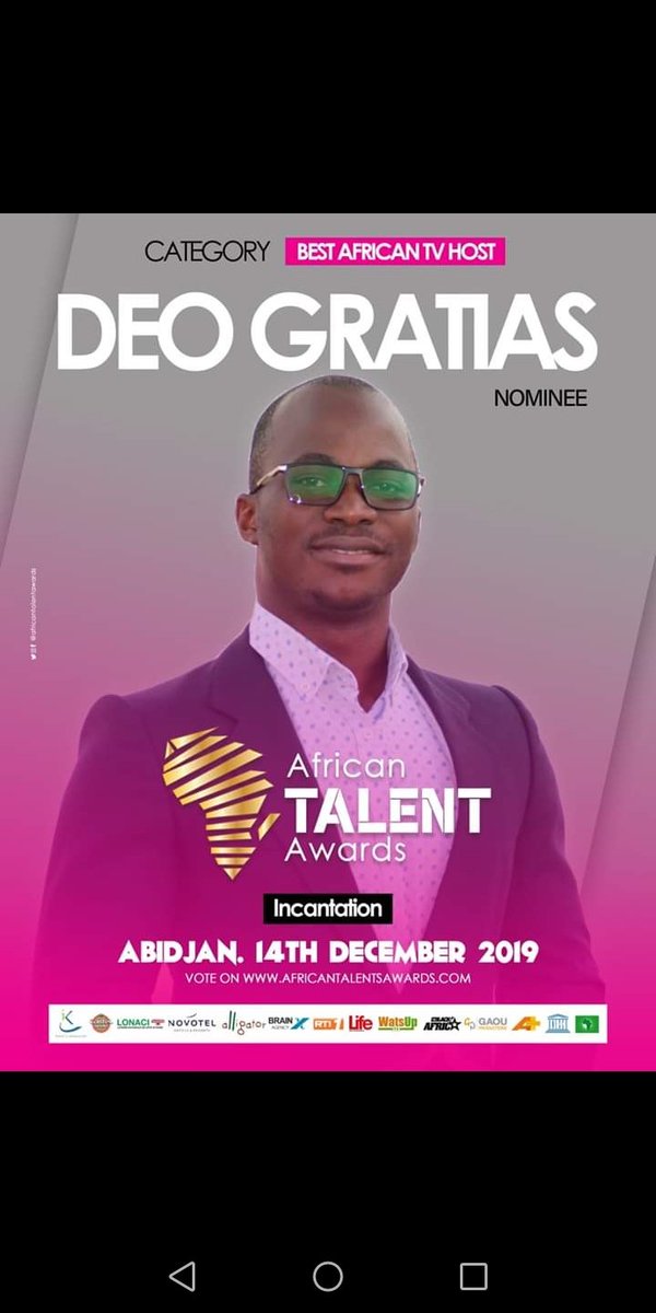 Votez pour DEO GRATIAS aux African Talent Awards dans la catégorie Best African Tv host. Il fait un travail remarquable dans le secteur de la mode. 

Cliquez sur africantalentsawards.com

Cochez sa case, défilé les photos et cliqué sur "voté" 

 Ensemble nous irons plus loin.