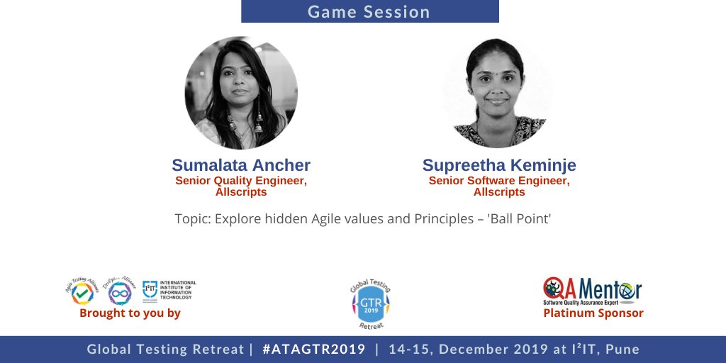 TestingRetreat's tweet photo. #GameSession by Sumalata Ancher and Supreetha Keminje, @Allscripts at #ATAGTR2019 14-15 Dec at @ISQUAREIT_PUNE
Topic: "Explore hidden Agile values and Principles – 'Ball Point'".
Schedule: https://t.co/HT1BO7x66y
#AgileValues #AgilePrinciples #AgileValue #AgilePrinciple #Pune https://t.co/WBZeabMCd5