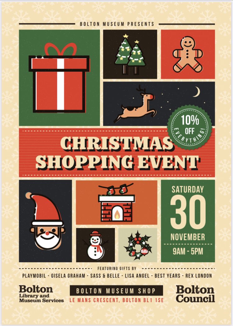 BoltonLMS's tweet photo. It’s Christmas Shopping weekend in our Museum Shop! Enjoy 10% discount on everything plus free gift wrapping today only! 

#shoplocal #chirstmasiscoming #wintercelebration https://t.co/BbozvOAV19