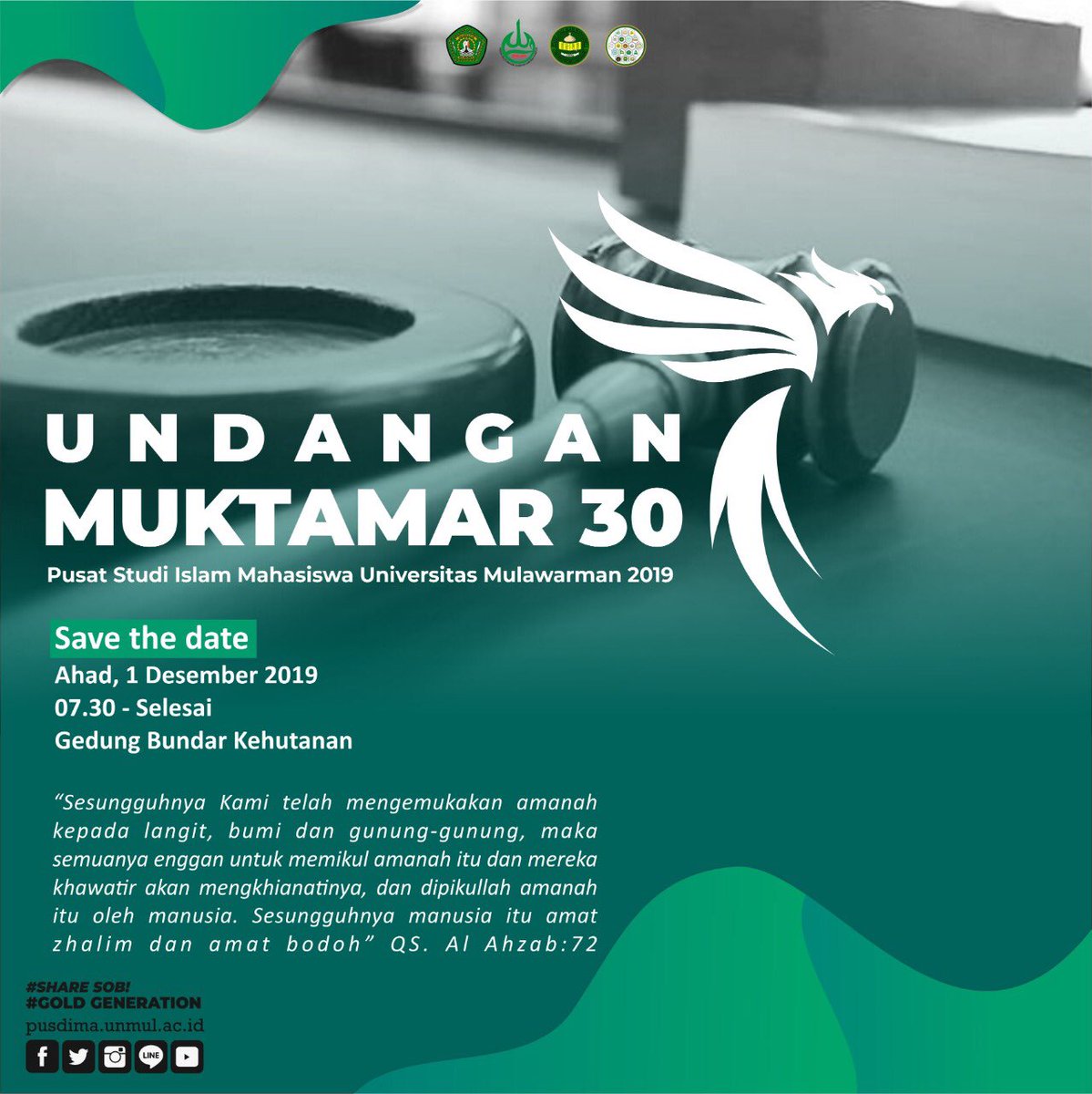 PusdimaUnmul's tweet photo. Dengan penuh rasa hormat, kami mengundang seluruh tamu undangan untuk hadir dalam Muktamar Pusdima Unmul 2019 yang akan dilaksanakan pada:

🗓 Ahad, 1 Desember 2019
🕖 07.30 - selesai WITA
🏫 Gedung Bundar Fakultas Kehutanan https://t.co/8NqmlAODkN