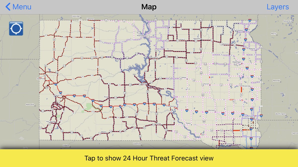 The map says it all. No Travel Advised across most of Western, central &amp; northeastern parts of the state. Good day to get creative with leftovers, play games &amp; binge some Hallmark movies. Staying off the roads keeps you &amp; 1st responders safe. #sdwx