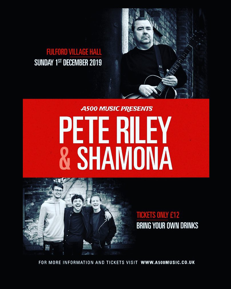 Shamona (@shamona95) on Twitter photo Tomorrow we head down to the A500 Music club (Stoke) to play Fulford Village Hall.
This is the last <a href="/PeteRiley6/">Pete Riley</a> /Shamona double headline of the year!!
last few tickets are available at:
wegottickets.com/event/484025
See you all there! Tomorrow we head down to the A500 Music club (Stoke) to play Fulford Village Hall.
This is the last <a href="/PeteRiley6/">Pete Riley</a> /Shamona double headline of the year!!
last few tickets are available at:
wegottickets.com/event/484025
See you all there!