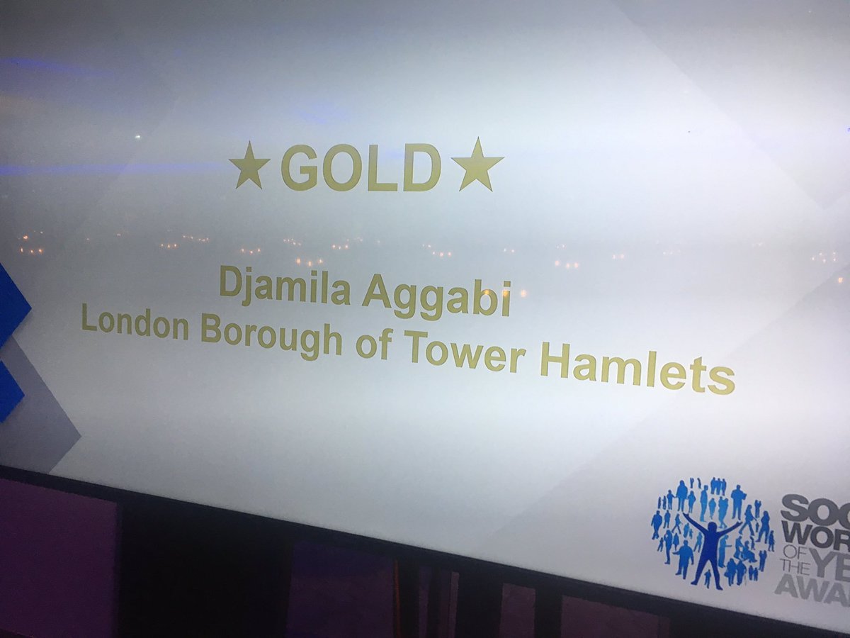 StudyingLondon's tweet photo. Congratulations from @LondonMetSW @londonmetuni to the team at @TowerHamletsNow and @samgnairPSWLBTH for seven nominations at last night's #swa19 Social Work Awards 2019 - and to Djamila Aggabi who won Gold Practice Educator of the year @ #SWA19 https://t.co/muyhhbD0Fm