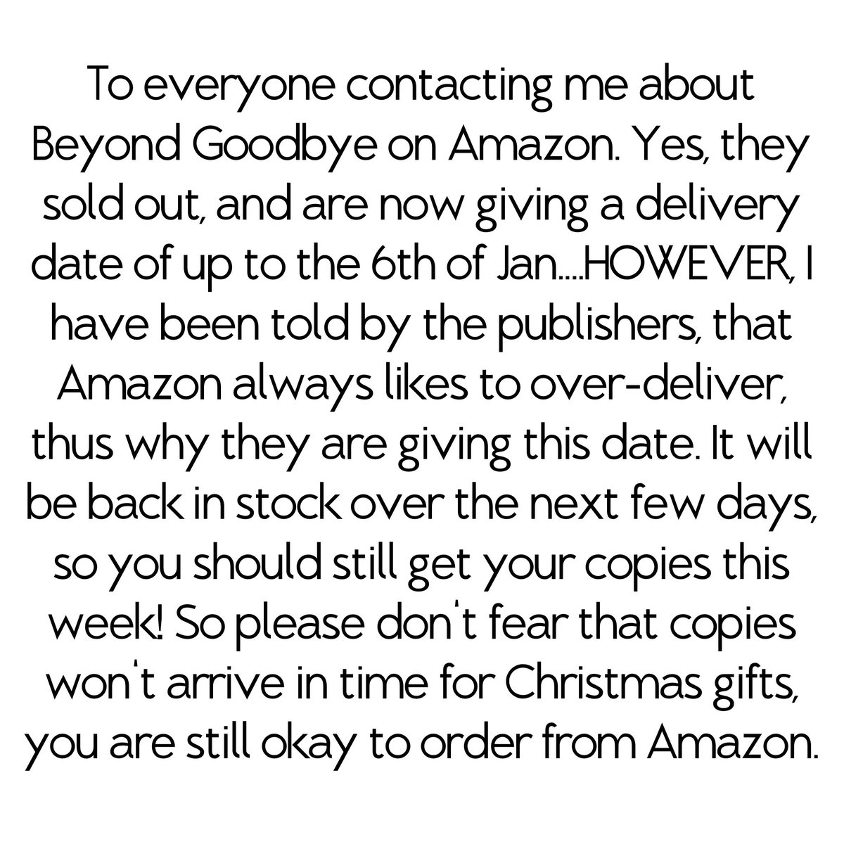 ClarkCoates's tweet photo. Message - 
@WHSmith do have stock available now, as do @bookdepository 

@Waterstones don’t have stock like Amazon - but I know @AmazonUK have a delivery on the way right now 🙌🏻🙌🏻  - I will let you know when @Waterstones do have stock 

@orionbooks @orionspring @HachetteBooks https://t.co/156i0J5q15