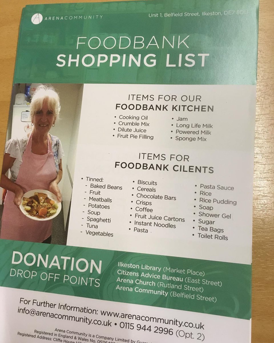  @ArenaCommunity runs a foodbank serving Mansfield, Ilkeston and areas in North Derbyshire. It offers hot meals alongside its foodbank service so needs donations for the kitchen too! To find out more visit:  https://m.facebook.com/arenacommunityhub/ #BaublesToAdvent2019