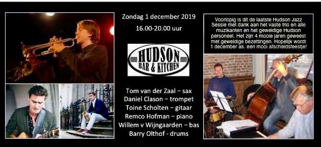 Morgen (zo) laatste Hudson Jazz Sessie. Afscheid na bijna 5 jaar zal niet meevallen...