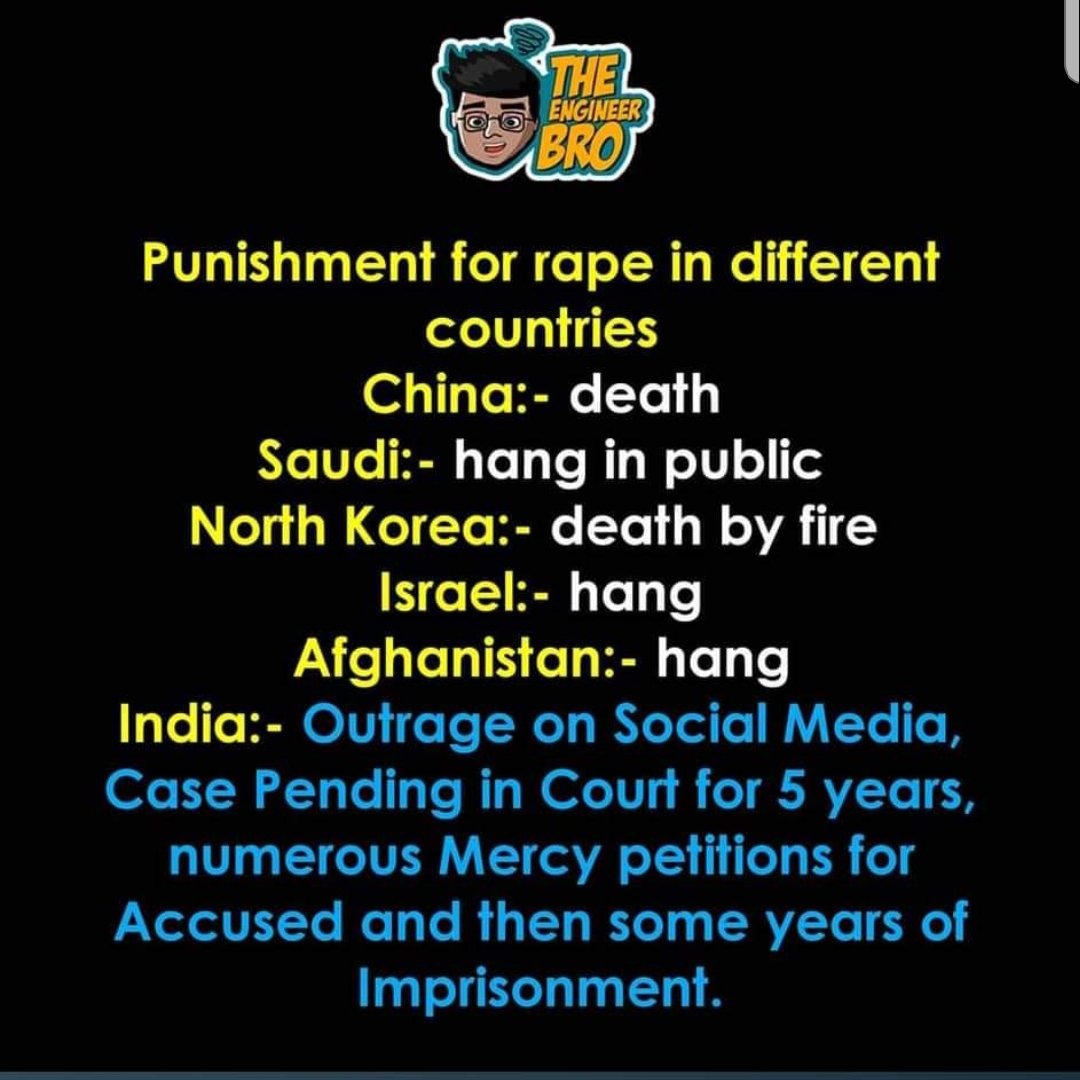 In india so true....Ashamed on it😔
May I request to Our #PMModi plzz strict action on #DrPriyankaReddy Rape & murder Case.!
#RIPHumanity #RIPPriyanakaReddy #RipPriyanka #PriyankaReddyMurderCase #PriyankaReddyMurder #HangRapists #PunishRapistsInPublic #HyderabadHorror