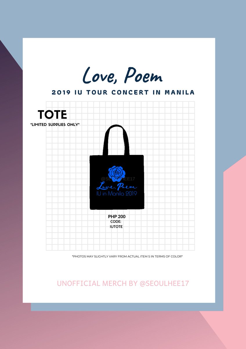 seoulhee17's tweet photo. 📌 IU Love, Poem in Manila Tote Bag
💰 Php 200 each
📥 DOO: Dec 06, 11AM
💸 DOP: Dec 06, 11PM
*Order form is at the end of this thread
#IUinManila #IULovePoemInManila #SeoulheeCollection https://t.co/Wf9Ccz6yDM