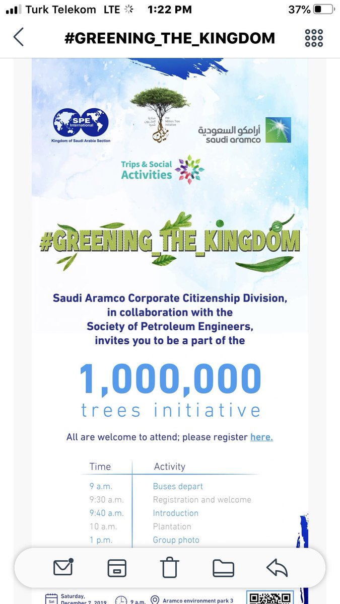 neaimsa's tweet photo. “Greening The Kingdom”
As part of its green and decarbonization agenda, @spe_ksa in collaboration with @Saudi_Aramco CSR program will launch 1 million tree plantation campaign. Great initiative by great company and great @SPEtweets members. 
#SPE_2019_President https://t.co/yfrzZbZqw7