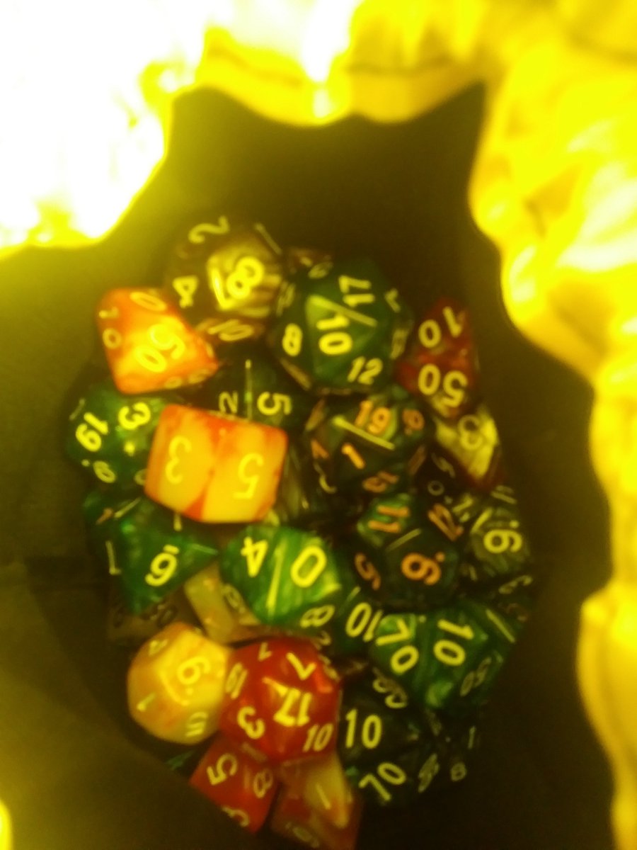 [[ Got d&amp;d today so won't be very active. I'll try update when we take breaks but you won't get much
[[ Also quick dice flex [ I like having extras just in case someone needs it/just wants to borrow lmao
[[ Also dice are just dope