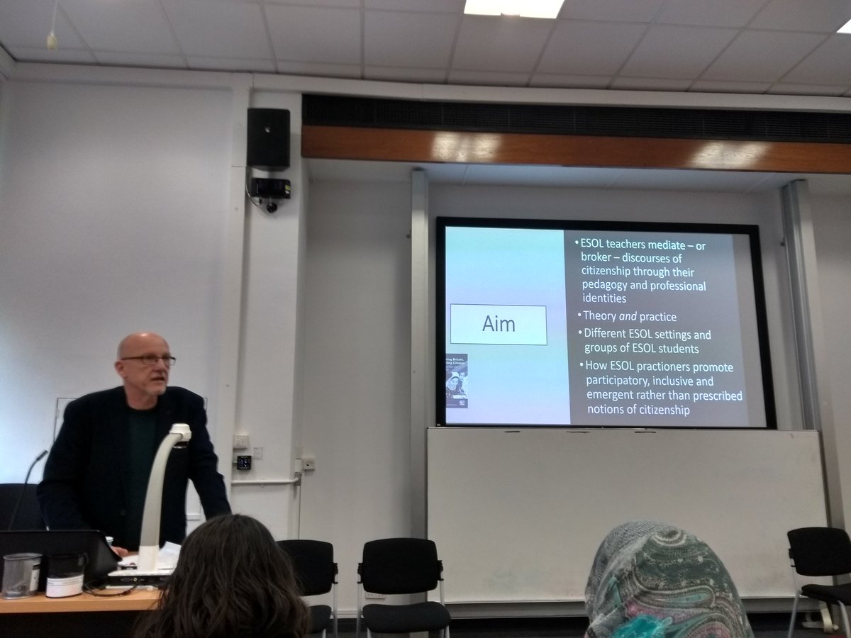 dianatremayne's tweet photo. Hearing from @RobP79 now about the thinking behind the Brokering Britain book - key to move beyond prescribed notions of citizenship #ESOLLeeds https://t.co/NZI8jXKg4w