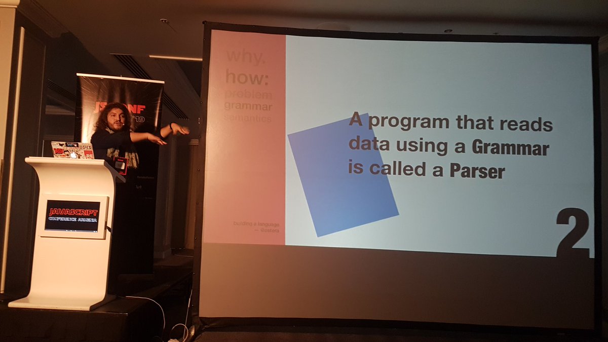 DonNicoJs's tweet photo. @leostera is making grammars and parsers engaging and fun! ๐ฎ๐ #JSConfAM19 https://t.co/HZBzPARyPv