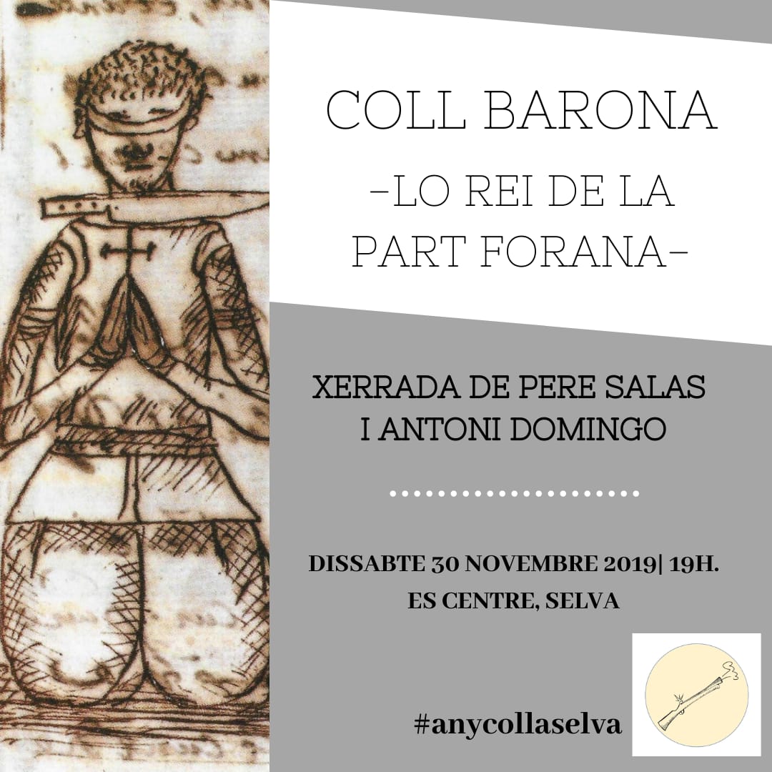 Anit, tenim cita al Centre de Selva! La xerrada «Coll Barona. Lo rei de la part Forana» l'impartiran Pere Salas i Antoni Domingo, a les 19:00.
No vos la perdéssiu!! 

📌C. de l'Església, 1, Selva
maps.app.goo.gl/QqP2Z5kpaoxNBf…
