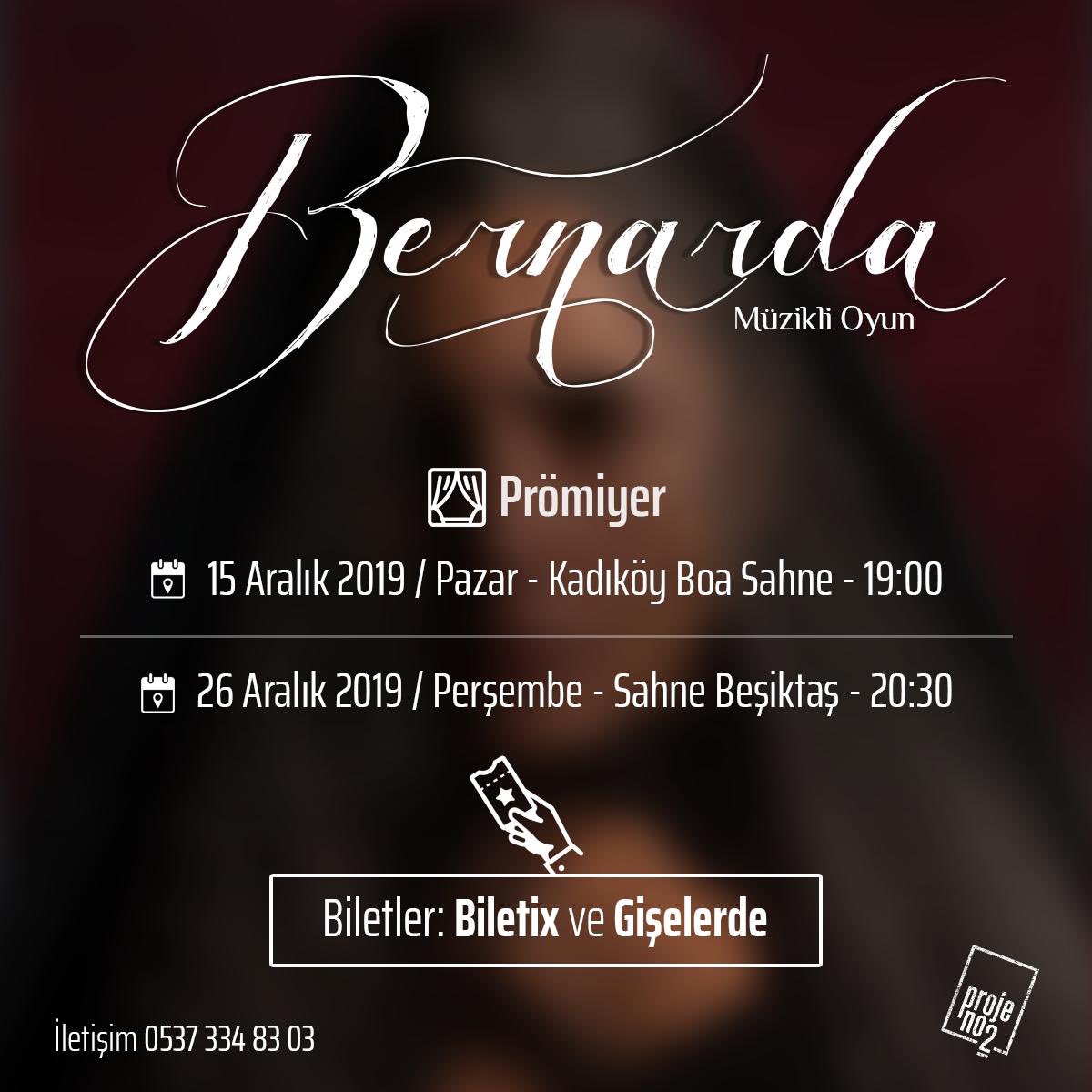 Yeni oluşumumuz #ProjeNo2 çalışmalarına başladı.
15 Aralık <a href="/kadikoyboasahne/">Kadıköy Boa Sahne</a> 
26 Aralık <a href="/SahneBesiktas/">Sahne Beşiktaş</a> #Bernarda 
İnstagram ve Facebook sayfalarımızı takip ederek ve oyunlarımızı izleyerek bize destek olabilirsiniz. <a href="/cancalisandemir/">can ali çalışandemir</a> #tiyatro #Lorca <a href="/Biletix/">Biletix</a> biletix.com/etkinlik/YSZD7…