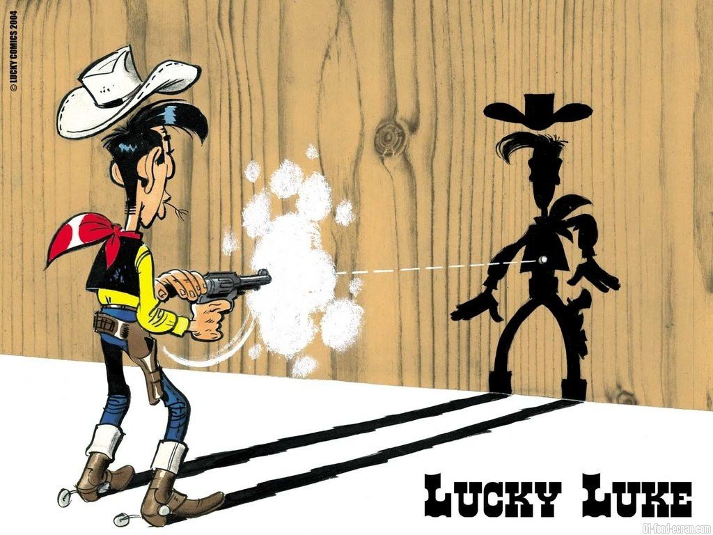2- LUCKY LUKELe cowboy qui tire plus vite que son ombre, accompagné de son fidèle destrier Jolly Jumper (un cheval qui parle). Son activité principale consiste à rattraper et ramener les frères Dalton en prison... Quelle vie!