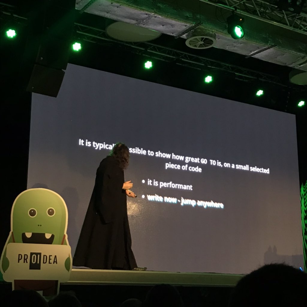 meldmy's tweet image. @jarek000000 is speaking about goto statements and production incidents at #ByteMyCode