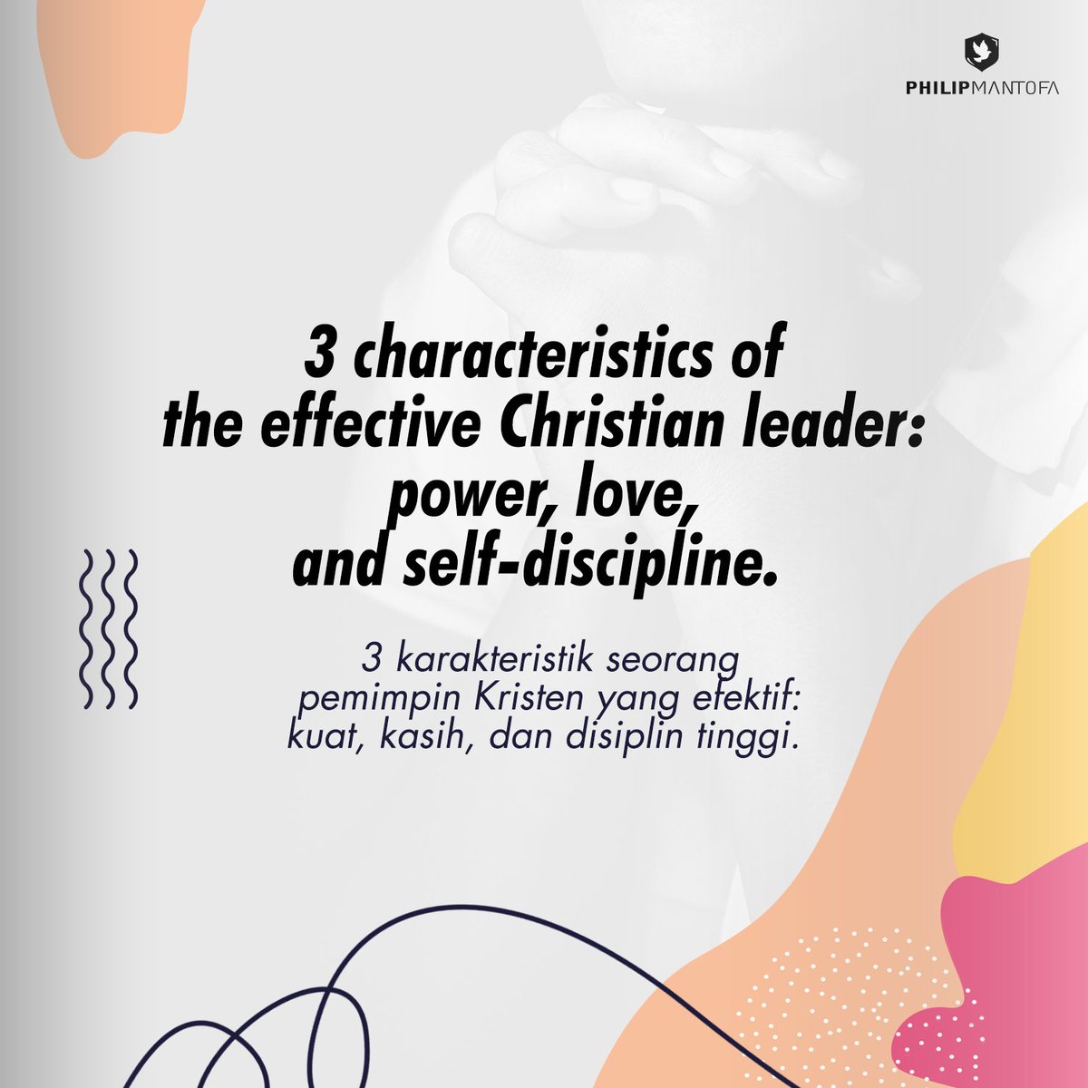 3 characteristics of the effective Christian leader: power, love, and self-discipline.
.
3 karakteristik seorang pemimpin Kristen yang efektif: kuat, kasih, dan disiplin tinggi.

#amsalkehidupan
#proverbsforliving