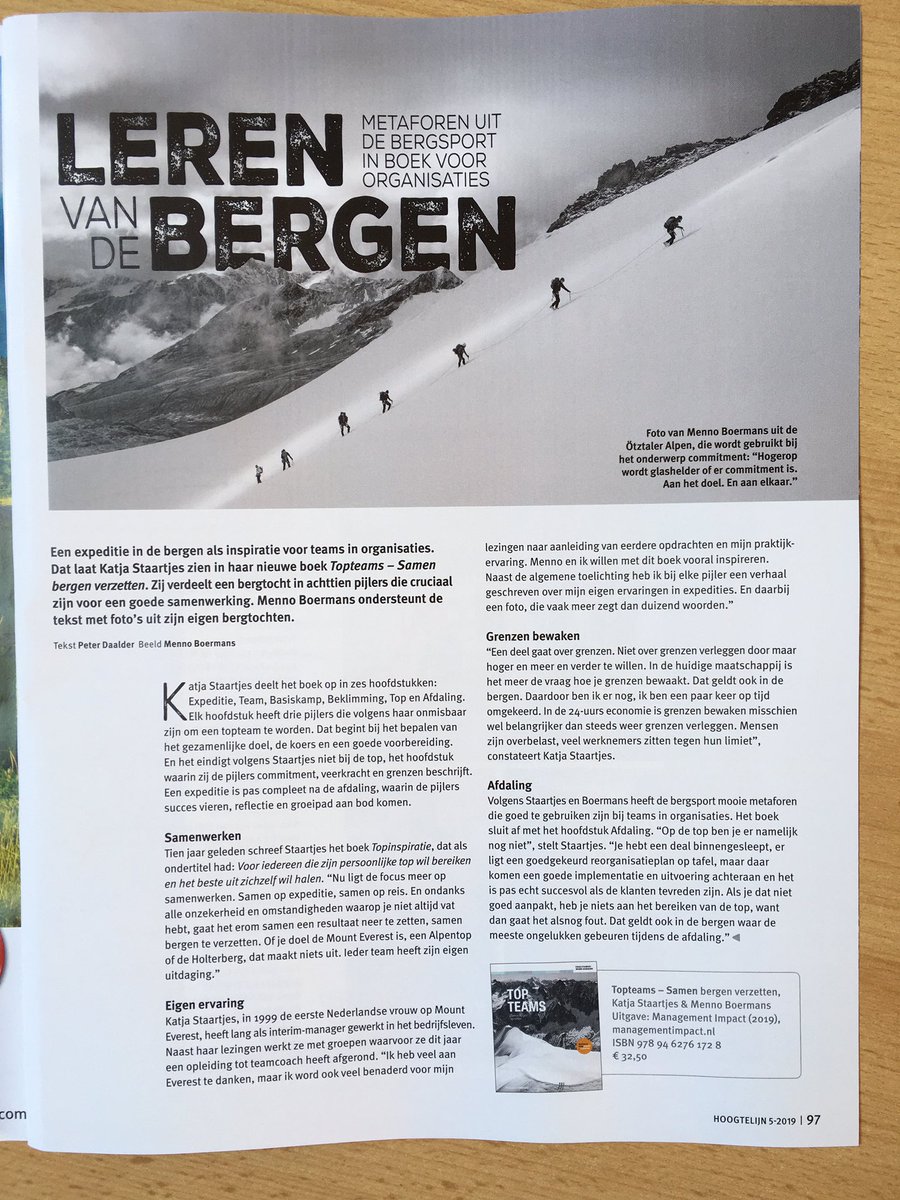 katjastaartjes's tweet photo. Een #TopTeam worden met lessen uit de bergen: artikel ‘Leren van de bergen’ in Hoogtelijn nr 5, dec 2019.
Link naar online magazine: https://t.co/6MHqHPwrIH
#Hoogtelijn #NKBV #ManagementImpact https://t.co/Z577SdUKyt