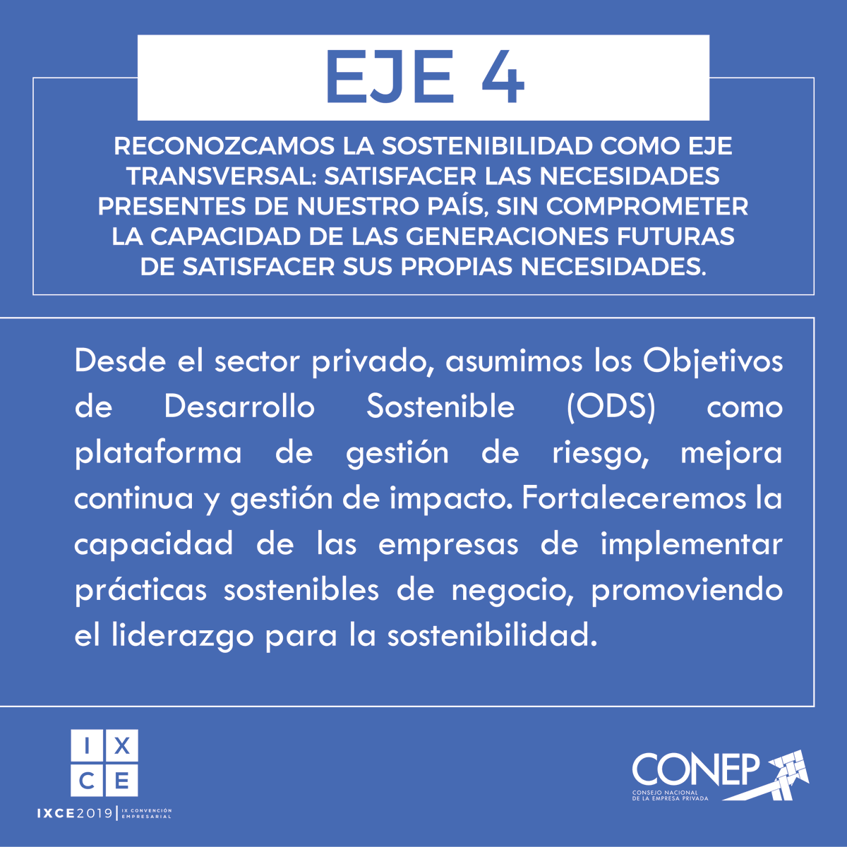 CONEP_RD's tweet photo. En la IX Convención Empresarial, dentro del EJE 4 se hicieron propuestas para impulsar la "Sostenibilidad: satisfacer las necesidades presentes sin comprometer las capacidades de las generaciones futuras de satisfacer sus propias necesidades". #IXCE2019 https://t.co/UketbJmUzt