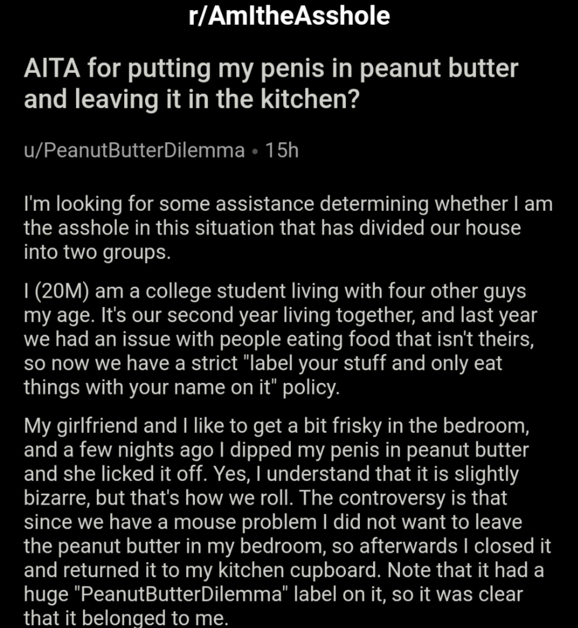 Am I The Asshole On Twitter Aita For Putting My Penis In Peanut Butter And Leaving It In The