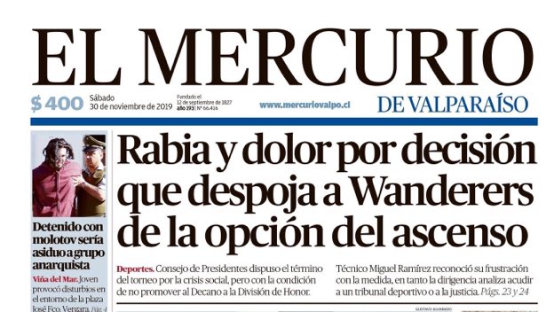 Gserranodelpozo's tweet image. Hoy en el @mercuriovalpo Amargo despertar para todos los porteños, pero no descansaremos hasta que se haga justicia. #JusticiaParaWanderers