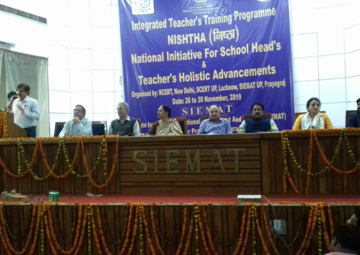 ncert's tweet photo. Glimpses of Valedictory session of #NISHTHA #Integrated Teachers Training for Uttar Pradesh state (Phase -2) organized at State Institute of Educational Management and Training (SIEMAT) Prayagraj, Allahabad, Uttar Pradesh from November 26 - 30, 2019. 
@HRDMinistry @DrRPNishank https://t.co/oxN5TEoQkc