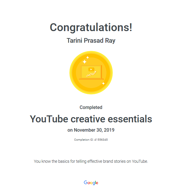 rahultpray's tweet photo. 🏆Successfully Completed Certification for
✅ YouTube Creative Essentials 
✅ Channel Growth Assessment 
✅ Content Ownership Assessment 

Certificate Link 
👇
🌎 https://t.co/LFCrrF6uRb
🌎 https://t.co/RKf1qh9DdQ
🌎 https://t.co/LFCrrF6uRb

#GoogleAnalyticCertified https://t.co/H6QS2dmB6v