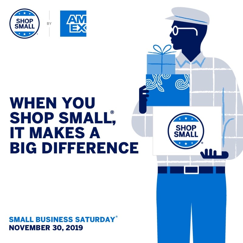 It's time to come kick it with the whole community. Join us to #ShopSmall on Nov 30 for #SmallBizSat. Your purchases make a huge difference to us, and we really appreciate your business! #BackedByAmex
