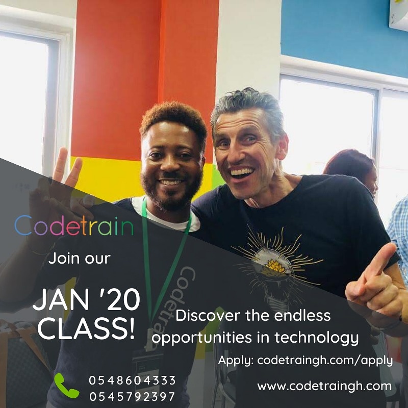 codetraingh's tweet image. At Codetrain, we&apos;re privileged to have mentors from all around the world share knowledge and network with our students. Join us in January 2020! Call the numbers for more. 
#saturdayvibes #CodetrainCommunity #softwaredevelopers #ghana🇬🇭 #yearofreturn2019
