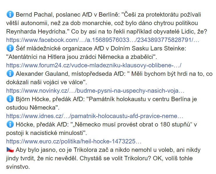 Visegradský jezdec - Mluvčí strany Trikolóra Václava Klause mladšího: ''AfD je pro Trikolóru přirozený partner.'' 
zpravy.tiscali.cz/s-afd-budeme-s… 
OK, tak pojďme na to. Aby bylo jasno, co je Trikolóra zač a nikdo nemohl u voleb, ani jindy tvrdit, že nic nevěděl. 
facebook.com/repozice/posts…